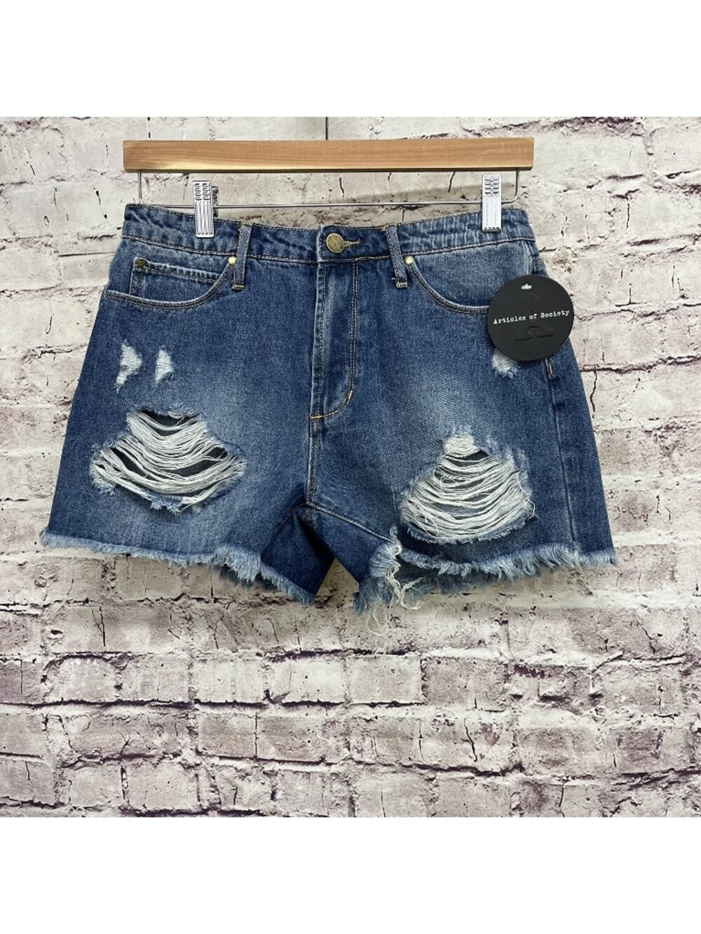 Articles Of Society Blue Distressed Raw Hem Shorts